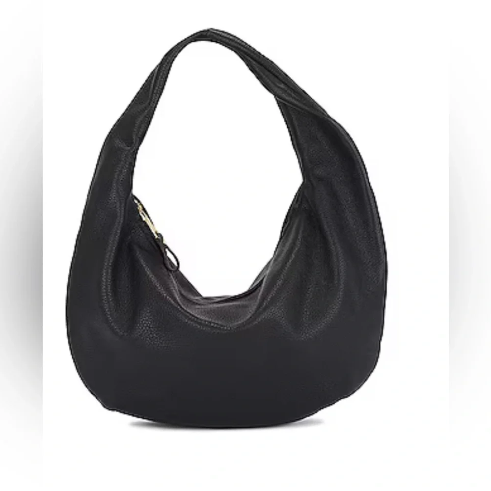 Flattered hobo shoulder bag black pebbled leather Revolve gold zipper - Picture 2 of 5